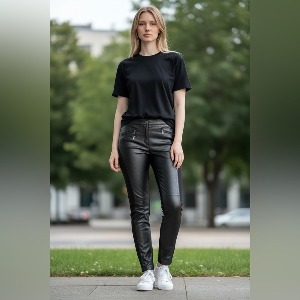 BCBGMaxAzria zipper detail faux leather black leggings